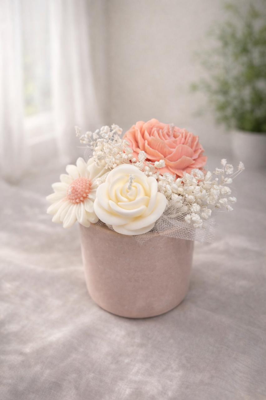 🌸 Handgemaakt Kaarsenboeket in het roze 🌸